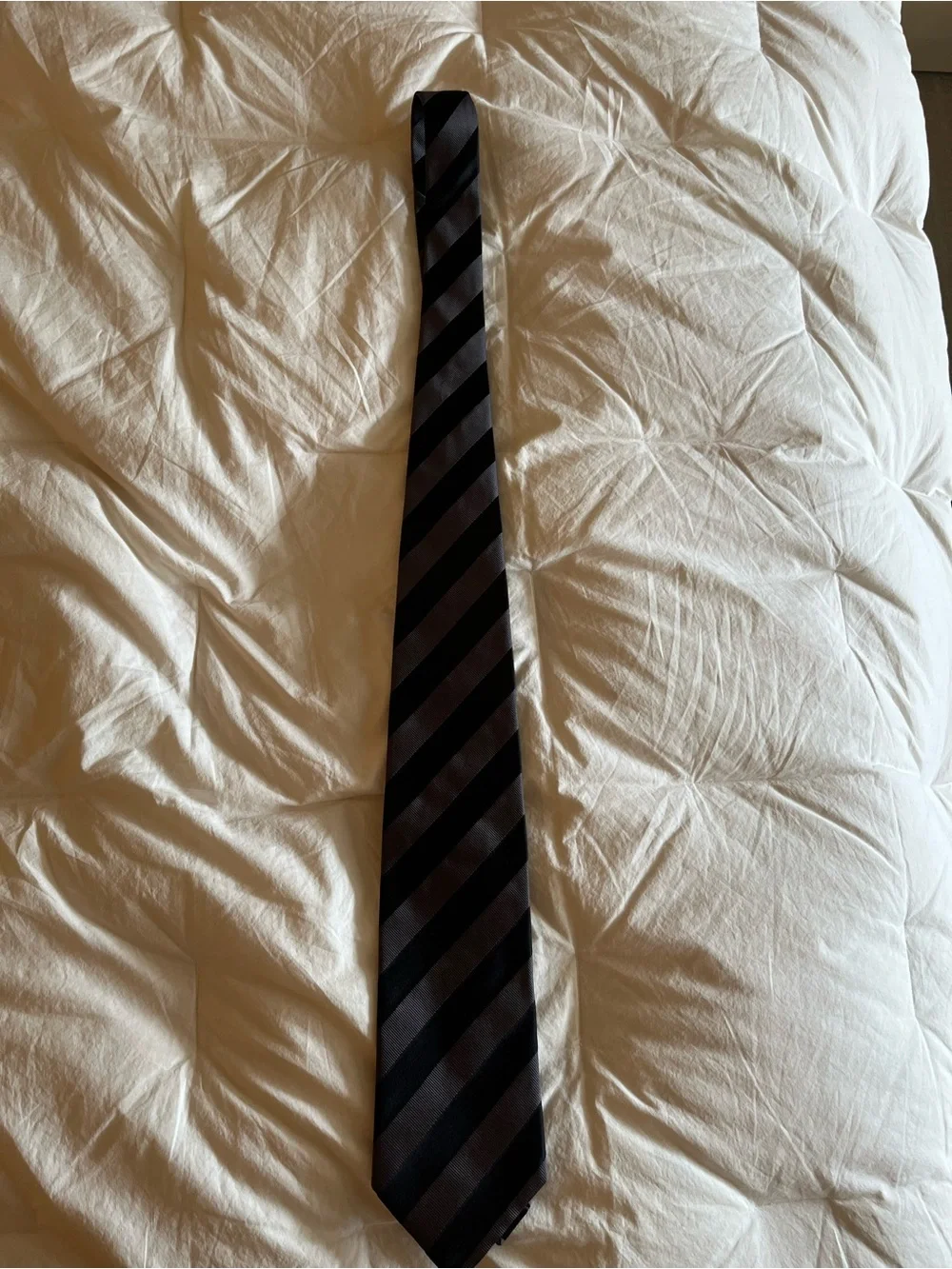 Hugo Boss Black Gray Striped 100% Silk Tie Made in Italy